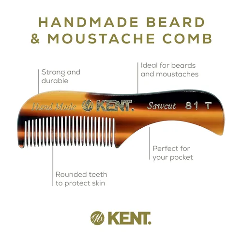 Miniatura 5 de KENT 81T Peine para Barba y Bigote Hecho a Mano - Extra Pequeño. Mini peines de barba y bigote de dientes finos, tamaño de bolsillo para aseo