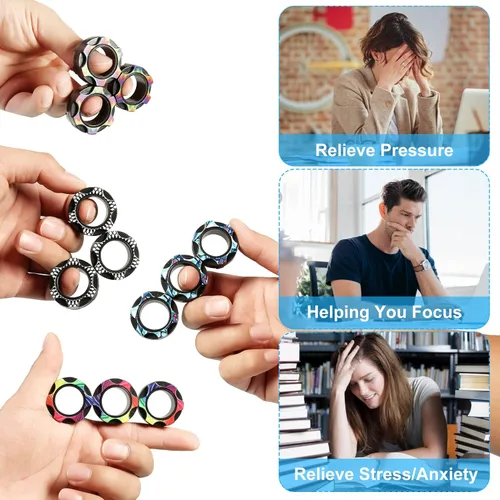 Miniatura 4 de 12Pcs Magnetic Rings Fidget Toys Pack, Magnets Finger Spinner for ADHD Stress Relief, Tire Style Magical Fidget Rings for Training Relieves Autism