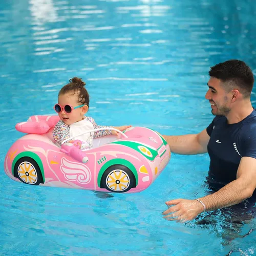 Miniatura 5 de Toddler Pool Float Inflatable Car Baby Swim Float with Adjustable Sun Canopy and Safety Seat Pool Toys for Kids 3+ Years Old