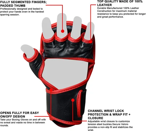Miniatura 2 de Combat Corner Guantes de cuero puro Elite Spar MMA para hombres y mujeres, guantes de entrenamiento de boxeo, Muay Thai, MMA Sparring