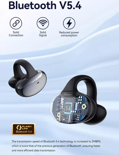 Miniatura 6 de Auriculares con clip de oreja abierta, auriculares inalámbricos Bluetooth 5.3 12 horas de reproducción, DT5.0 a prueba de fugas, micrófono