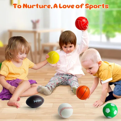Miniatura 4 de Billeeit Juego de Mini Pelotas Deportivas para Niños Pequeños de 1-3 Años, Bolsa Deportiva para Niños, Incluye 1 de Cada Una: Fútbol de Espuma