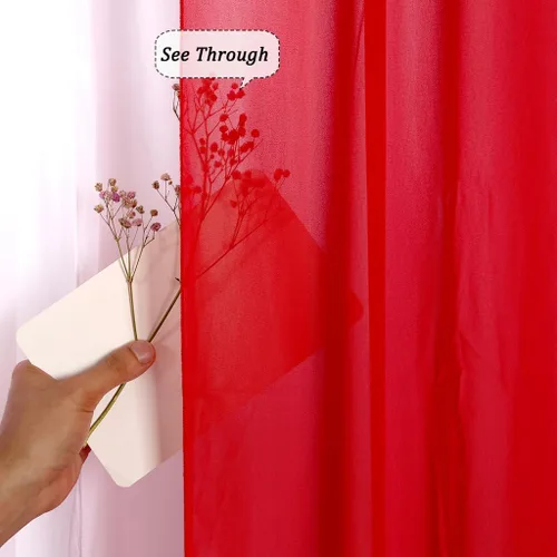 Miniatura 4 de Cortina de gasa roja de 5 x 7 pies, 2 paneles de telón de fondo de gasa para cortinas de decoración de boda, cortinas semitransparentes de tul
