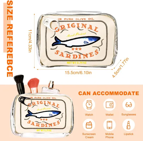 Miniatura 4 de Bolsa de maquillaje de sardinas enlatadas, bolsa de aseo estilo sardinas enlatadas, bonita bolsa de viaje, bolsa de maquillaje creativa y bonita
