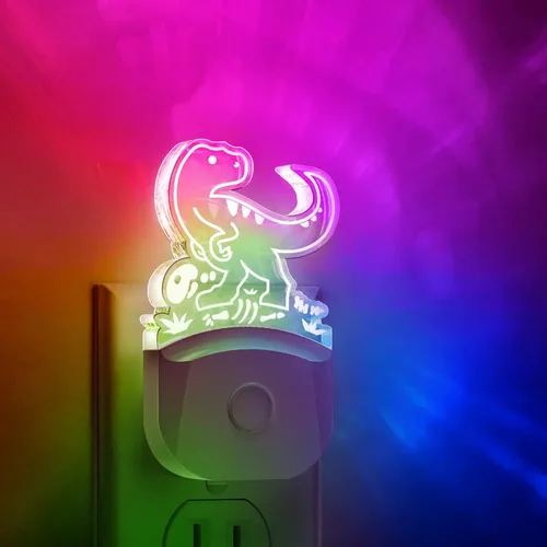 LOHAS - Luz nocturna de dinosaurio para niños, luz nocturna LED con enchufe, del atardecer al amanecer, luces nocturnas LED Velociraptor enchufables