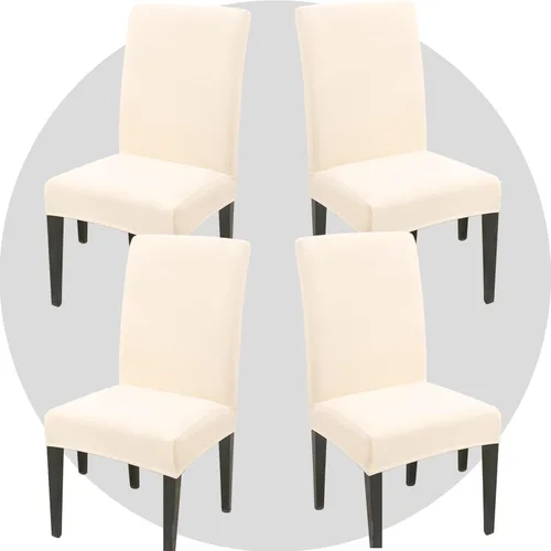 Miniatura 24 de Juego de 6 fundas elásticas para sillas de comedor, color blanco hueso, elásticas, lavables, extraíbles para cocina, hotel, restaurante Blanco roto