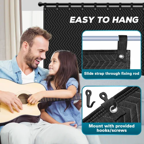 Miniatura 5 de 2 piezas de manta grande de amortiguación de sonido, 96" x 80" de absorción de sonido para estudio, manta acústica de estudio con cancelación