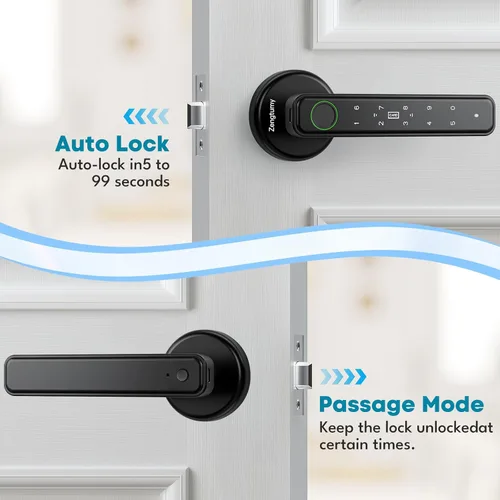 Miniatura 5 de Cerradura de puerta con huellas dactilares, cerraduras de puerta para dormitorios, cerradura biométrica de puerta con huella Negro 03