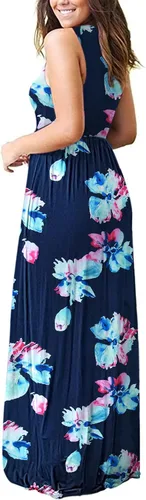 Miniatura 3 de Molerani - Vestido largo casual para mujer, sin mangas, cuello en V profundo, holgado y liso.