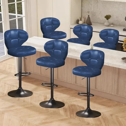 Miniatura 11 de Juego de 2 taburetes de bar, taburetes de bar giratorios ajustables con respaldo, sillas de bar de altura de mostrador con reposapiés, asiento Negro
