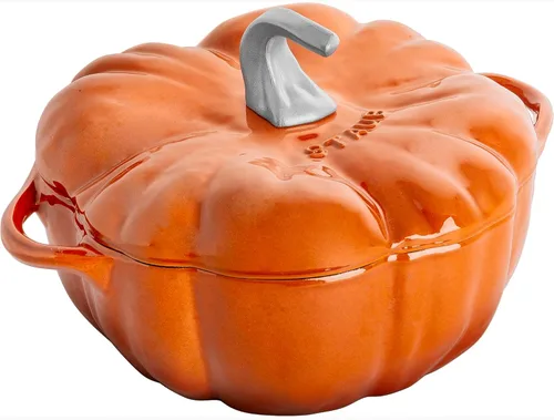 STAUB Horno holandés de hierro fundido de 3.5 cuartos de galón de calabaza con perilla de acero inoxidable, fabricado en Francia, sirve 3-4, naranja
