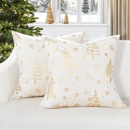 Miniatura 10 de Topfinel Juego de 2 fundas de almohada de Navidad de 12 x 20 pulgadas, fundas de almohada lumbar doradas, fundas de almohada lumbar, fundas de Crema