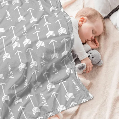 Miniatura 2 de Mantas personalizadas de flecha gris Minky con nombre, mantas personalizadas para niños y niños, manta de felpa suave para bebés recién nacidos