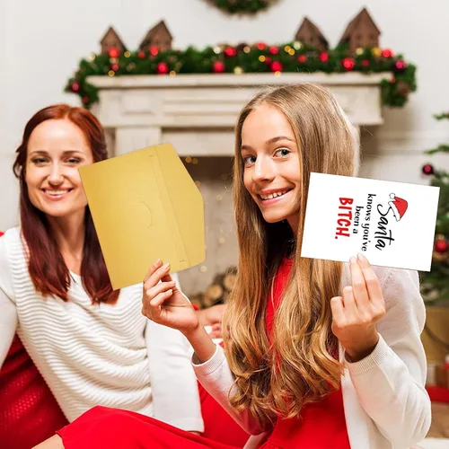 Miniatura 7 de Tarjeta de Navidad divertida para ella, tarjeta de Navidad sarcástica para la hermana mejor amiga, tarjeta de fiesta para mujer dama, Papá Noel sabe