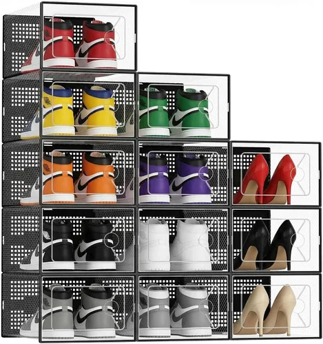 Miniatura 13 de DUMOS Cajas de almacenamiento de zapatos, paquete de 12 contenedores transparentes apilables para zapatos con tapas, organizador de zapatos