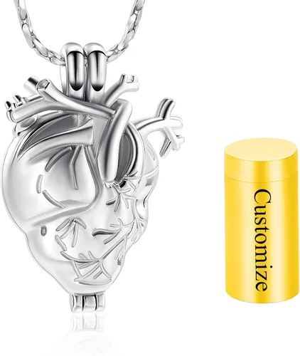 Miniatura 43 de Imrsanl Collar con colgante de joyería de cremación para cenizas – Collar anatómico de urna de corazón para cenizas – Medallones conmemorativos
