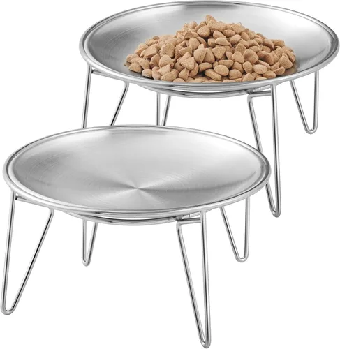 Miniatura 10 de Cuencos elevados para gatos, 5.9 pulgadas de ancho, tazones de comida para gatos de acero inoxidable con soporte de metal sin estrés de bigotes