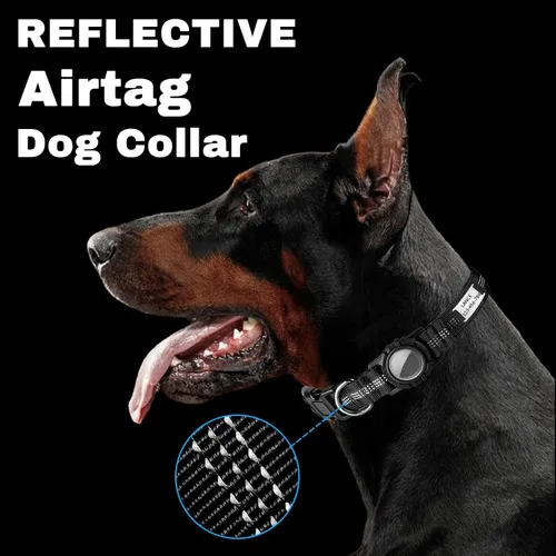 Miniatura 5 de Collar de perro personalizado Airtag con soporte para Airtag, collar de perro Airtag personalizado con nombre y número de teléfono grabados, tela