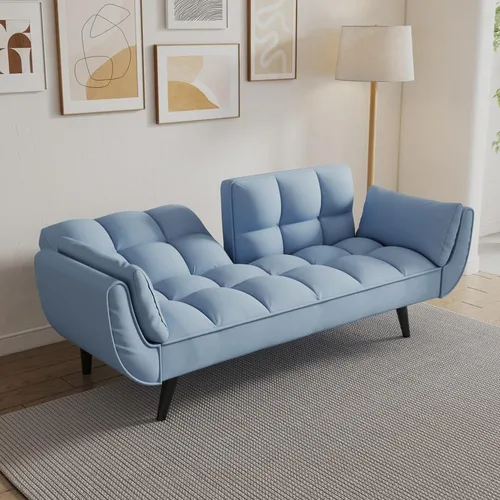 Miniatura 3 de 57" Convertible Sofa Bed Couch Sleeper Modern Velvet Home Loveseat Folding Daybed Guest Bed, Adjustable 3 Angles, Soft 2 Armrests Throw Pillow, for
