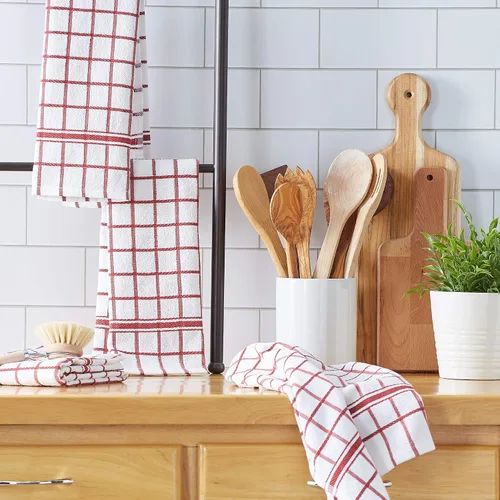 Miniatura 5 de DII Basic Terry Collection - Juego de paños de cocina con ventana, 16 x 26 pulgadas, rojo granero, 4