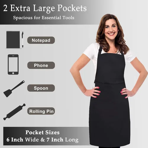 Miniatura 4 de RUVANTI Delantales de trabajo para hombres y mujeres con bolsillos, ajustables hasta XXL, durabilidad de grado profesional, delantal negro