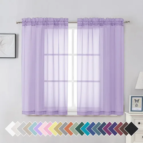 Miniatura 11 de Aiyufeng 2 paneles de cenefa transparente negra de 14 pulgadas de largo, cortinas cortas negras transparentes para dormitorio, cortinas de cocina