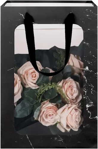 Miniatura 10 de Paquete de 10 bolsas de regalo con asas y ventana transparente, bolsas de papel kraft trapezoidales, bolsas de envoltura de ramo de flores, bolsas