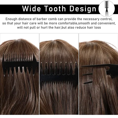Miniatura 5 de Sieral Juego de 4 peines para peinar el cabello, peines de textura de dientes anchos con cola de doble cara, herramienta de peluquería para hombres