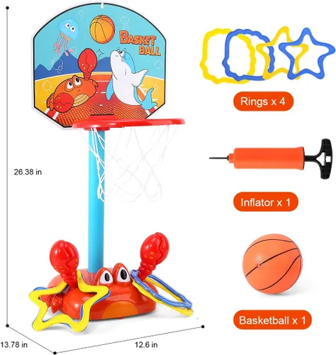 Miniatura 3 de Aro de baloncesto para niños pequeños, juego de juguetes deportivos 2 en 1 para niños, juego de lanzamiento de anillos con sonido musical, aro
