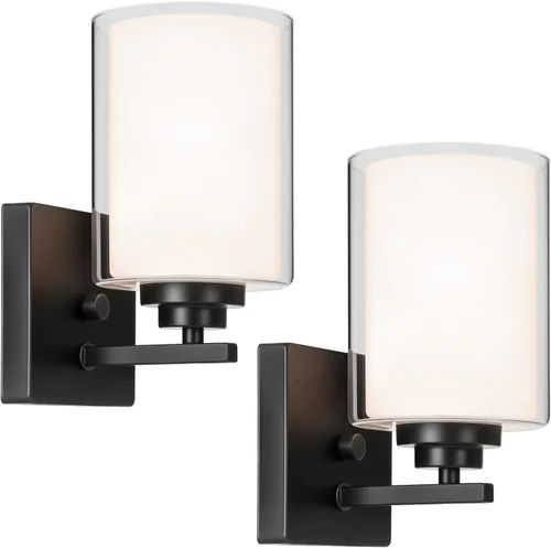Miniatura 34 de Lámparas de baño de 3 luces, 19 pulgadas, modernas luces de tocador sobre espejo con pantallas de vidrio transparente, accesorio de luz marrón