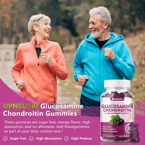 Miniatura 4 de GGlucosamina Gomitas de condroitina sin azúcar, extra fuerte, 1500 mg de glucosamina con condroitina MSM y cúrcuma, suplemento de apoyo articular
