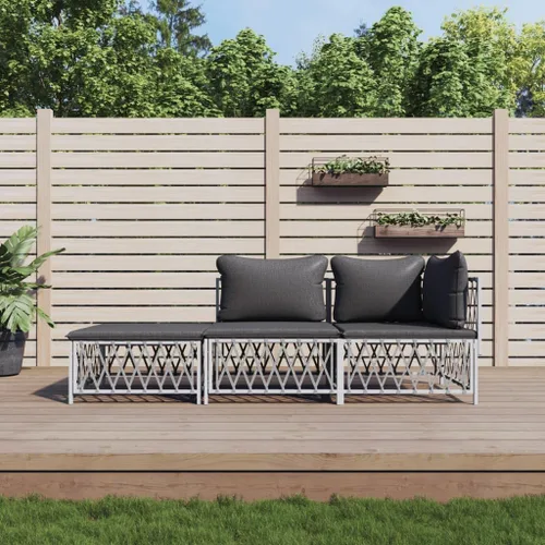 3-Piece Garden Lounge Set Outdoor Patio Furniture with Weather-Resistant Cushions, Modular Design for Patio Balcony Porch Backyard, White and Dark