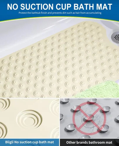 Miniatura 5 de Bligli Tapete para bañera antideslizante sin ventosas, 39 x 16 pulgadas, extra largo, para ducha, baño, lavable a máquina, de goma natural
