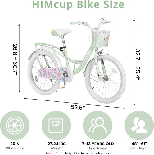 Miniatura 3 de Bicicleta de 20 pulgadas para niñas con canasta, bicicleta para niños de 7 a 12 años, bicicleta de crucero de playa verde y rosa para niñas, frenos