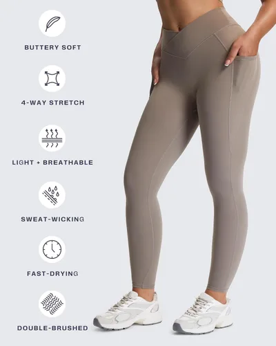 Miniatura 57 de Aoxjox Trinity - Pantalones de yoga de cintura alta con bolsillos para mujer, control de abdomen, cintura cruzada, leggings de entrenamiento suaves