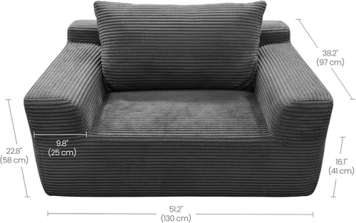 Miniatura 3 de VASAGLE ULCS111TZ01 - Sofá sin huesos, moderno sofá de nube con asiento profundo, sofá de pana para sala de estar, dormitorio, sofá individual, 51.2