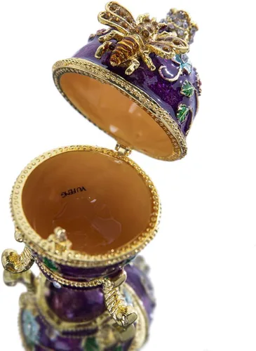 Miniatura 3 de YU FENG Faberge - Cajas para baratijas de huevo con bisagras, cristal con joyas, adorno de huevo de Pascua, caja de soporte para anillos, pintada a
