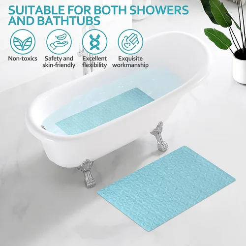 Miniatura 6 de Tapete antideslizante de goma natural para bañera y ducha, tapete de seguridad de 16 x 28 pulgadas con ventosas, delicado patrón de diamante, más