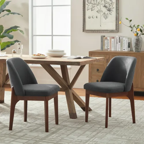 Miniatura 21 de VKNOW Juego de 2 sillas de comedor modernas, sillas de cocina de piel sintética con patas de madera, sillas laterales tapizadas para cocina, Beige