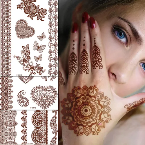 Miniatura 10 de Tatuajes de henna, tatuajes temporales de henna, calcomanías de tatuaje impermeables blancas para mujeres, bodas, fiestas, festivales y proveedores