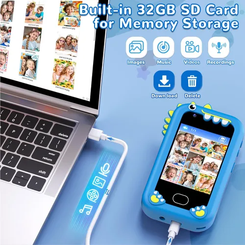 Miniatura 6 de Lapare Teléfono infantil para niños, teléfono de juguete con pantalla táctil con doble cámara, música y juegos, teléfono de juguete de aprendizaje