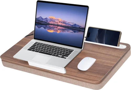 Miniatura 6 de Wooden Lap Desk with Handle, Natural Wood Grain Finish, Portable Laptop Table with pohone Slots