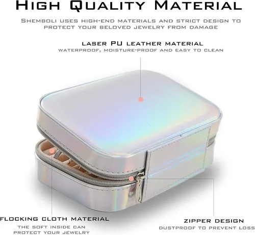 Miniatura 3 de Shemboli Caja de joyería pequeña, organizador portátil de piel sintética de viaje portátil, doble capa, organizador de almacenamiento de joyas