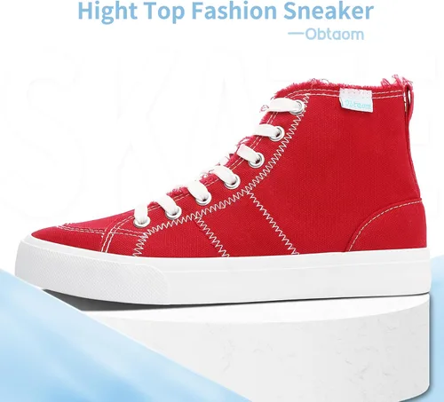 Miniatura 48 de Obtaom Zapatos de lona de alta calidad para mujer/hombre para jugar a media pantorrilla, zapatillas de deporte de moda casuales con cordones de alta