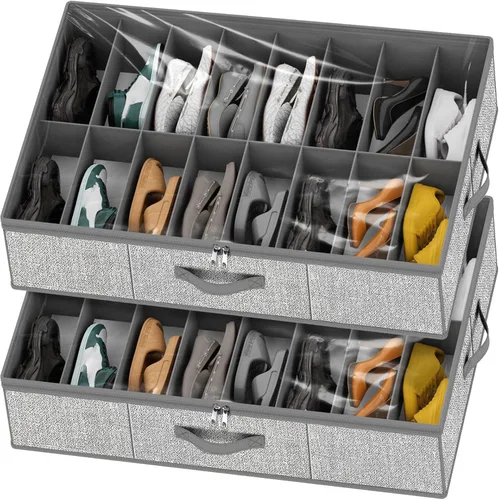 Miniatura 19 de homyfort Organizador de zapatos debajo de la cama, para 12 pares y 4 pares de botas, materiales resistentes y transpirables, solución de 2 Zapatos