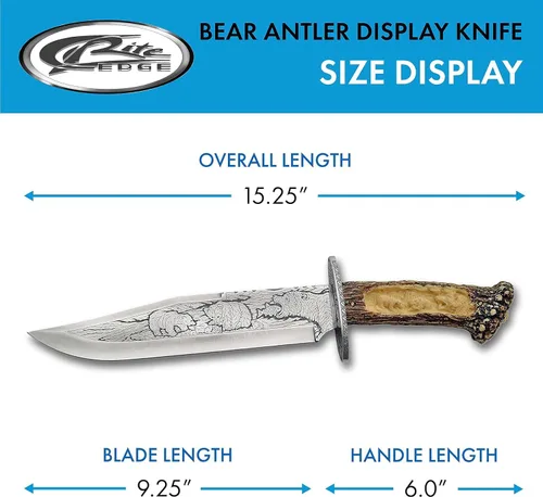 Miniatura 3 de SZCO Cuchillo de asta de oso con soporte de exhibición de 15.25 pulgadas, cuchillos decorativos marrones con mango de ciervo, hoja de acero