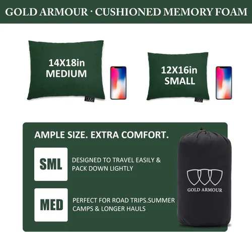 Miniatura 3 de Gold Armour Almohada de espuma viscoelástica para campamento, compactas compresibles para mochileros, hamacas y viajes para niños y adultos,