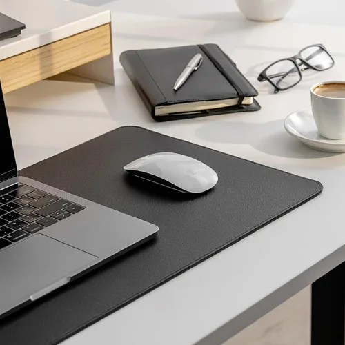 Miniatura 8 de Hidemont Tapete de escritorio de cuero de grano completo, tapete de escritorio personalizado de cuero real, organizador de cable para teclado
