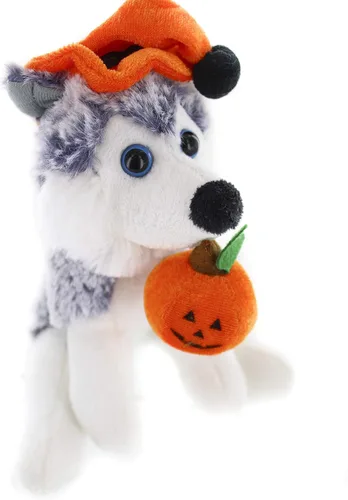 Miniatura 2 de Plushland Halloween Pawpals - Peluche de perro de 8 pulgadas con sombrero y linterna Jack O Lantern de Halloween, calabaza para niños en estas Husky