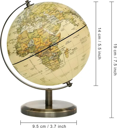 Miniatura 8 de Annova Globo antiguo de 5.5 pulgadas de diámetro – Decoración de escritorio educativa/geográfica/moderna – Arco y base de acero inoxidable